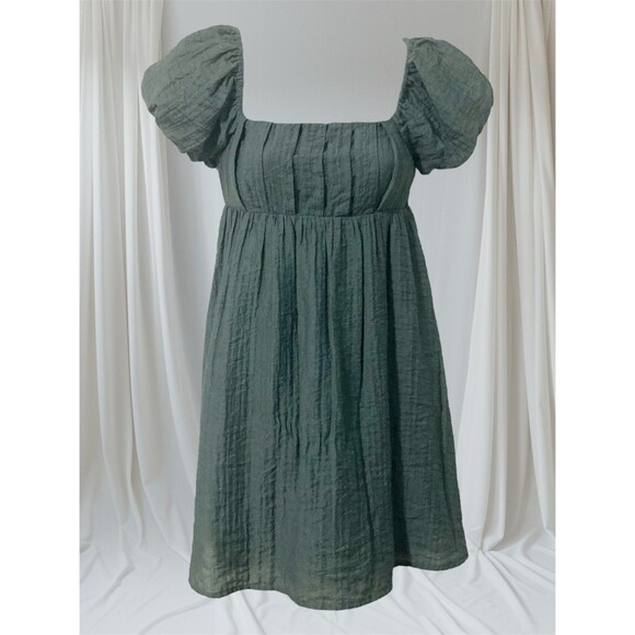 Aeropostale Dresses & Skirts - Aeropostale Size XS Dress Mini Pleated Babydoll Square Neck Puff Sleeves Green